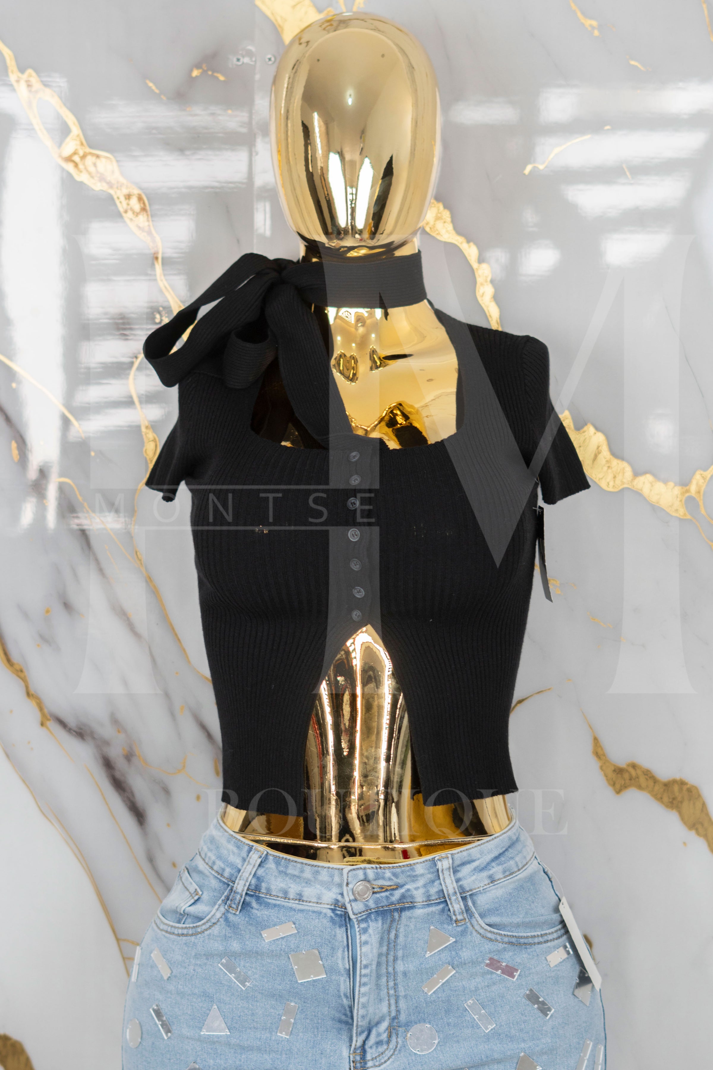 Blusa casual con botones con liston
