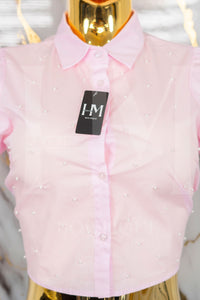 Camisa de manga corta con detalles en perlas