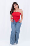 Pantalon de mezclilla hide leg con bastilla ancha
