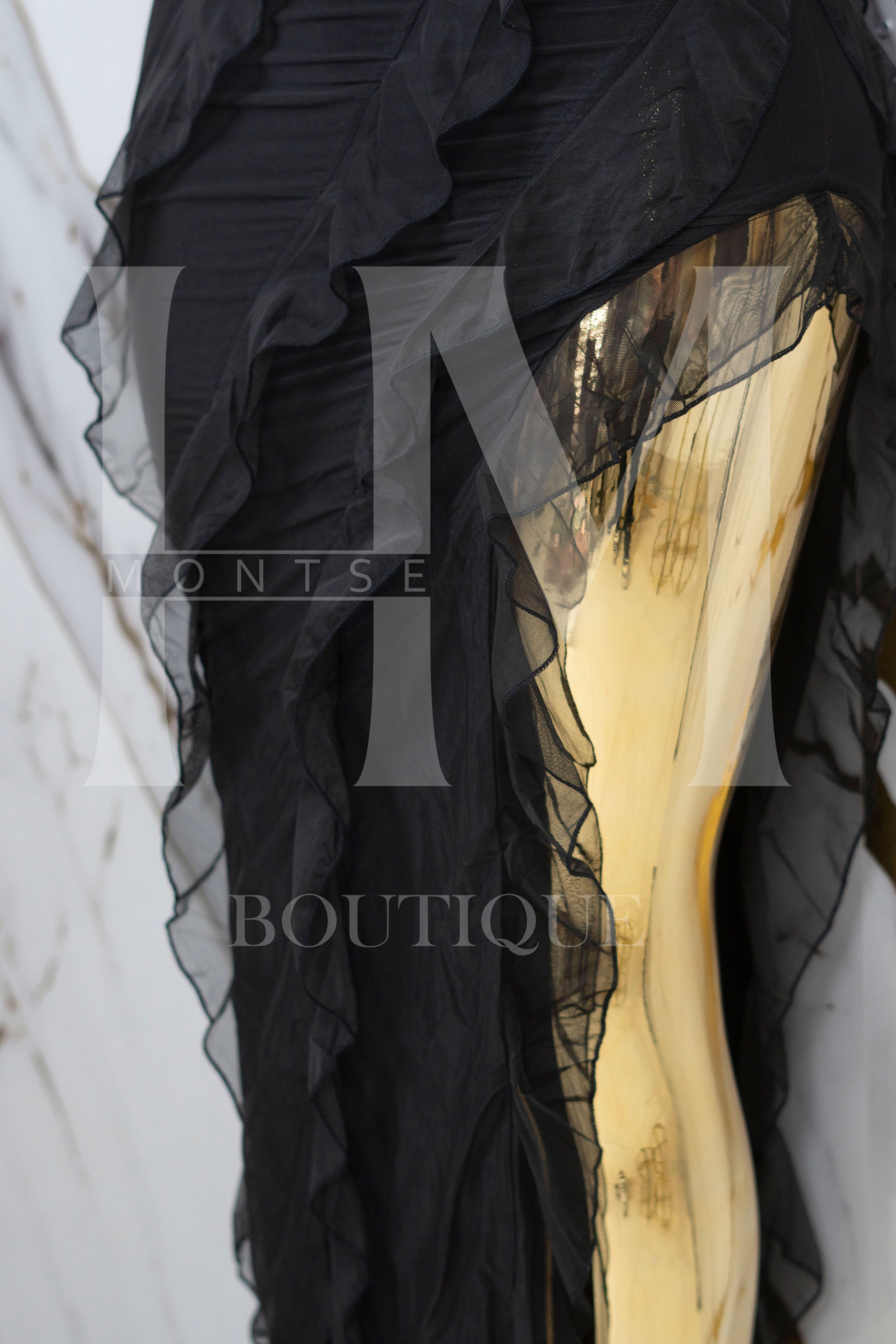 Vestido strapless de malla
