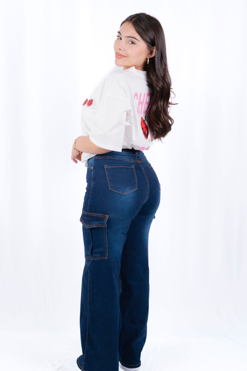 Pantalón cargo mezclilla