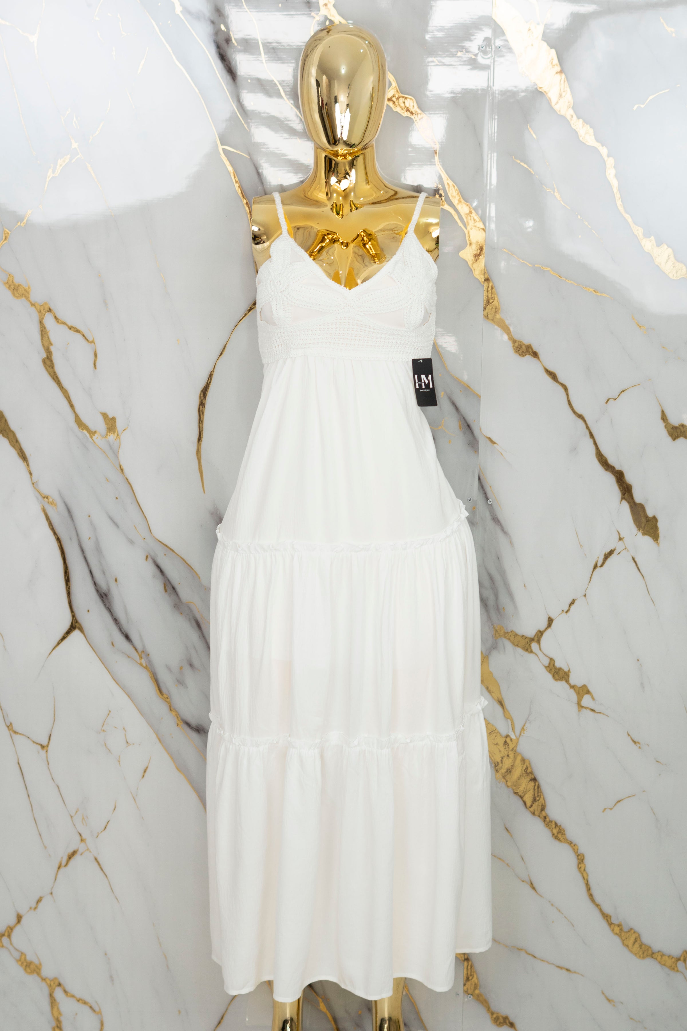 Vestido largo con detalles tejidos