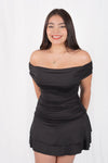 Vestido strapless corto con olanes