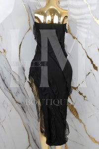 Vestido strapless de malla
