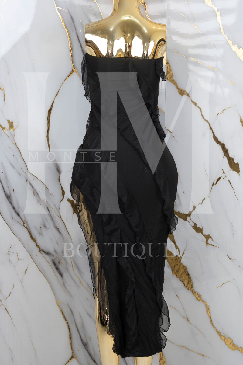 Vestido strapless de malla