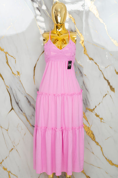 Vestido largo con detalles tejidos
