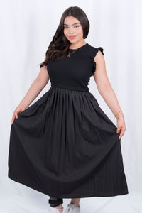 Vestido largo con falda tableada