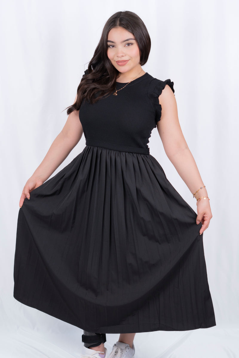 Vestido largo con falda tableada