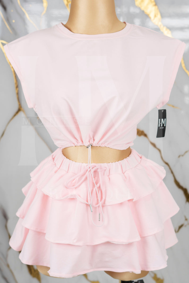 Conjunto casual con falda de olanes