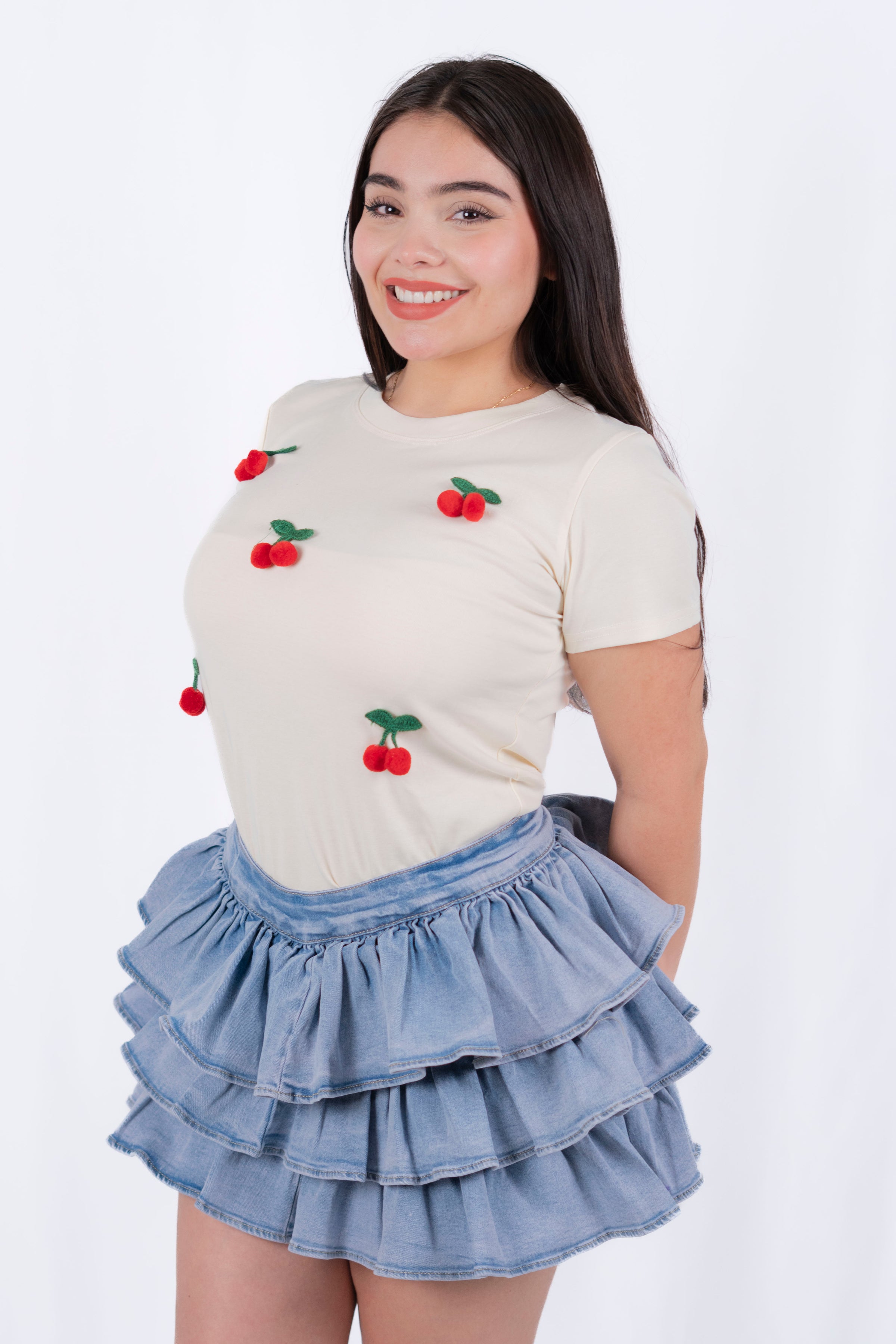 Falda de mezclilla de olanes