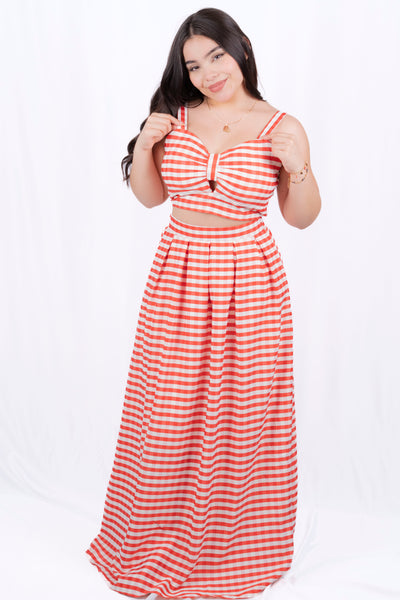 Conjunto de falda larga a rayas