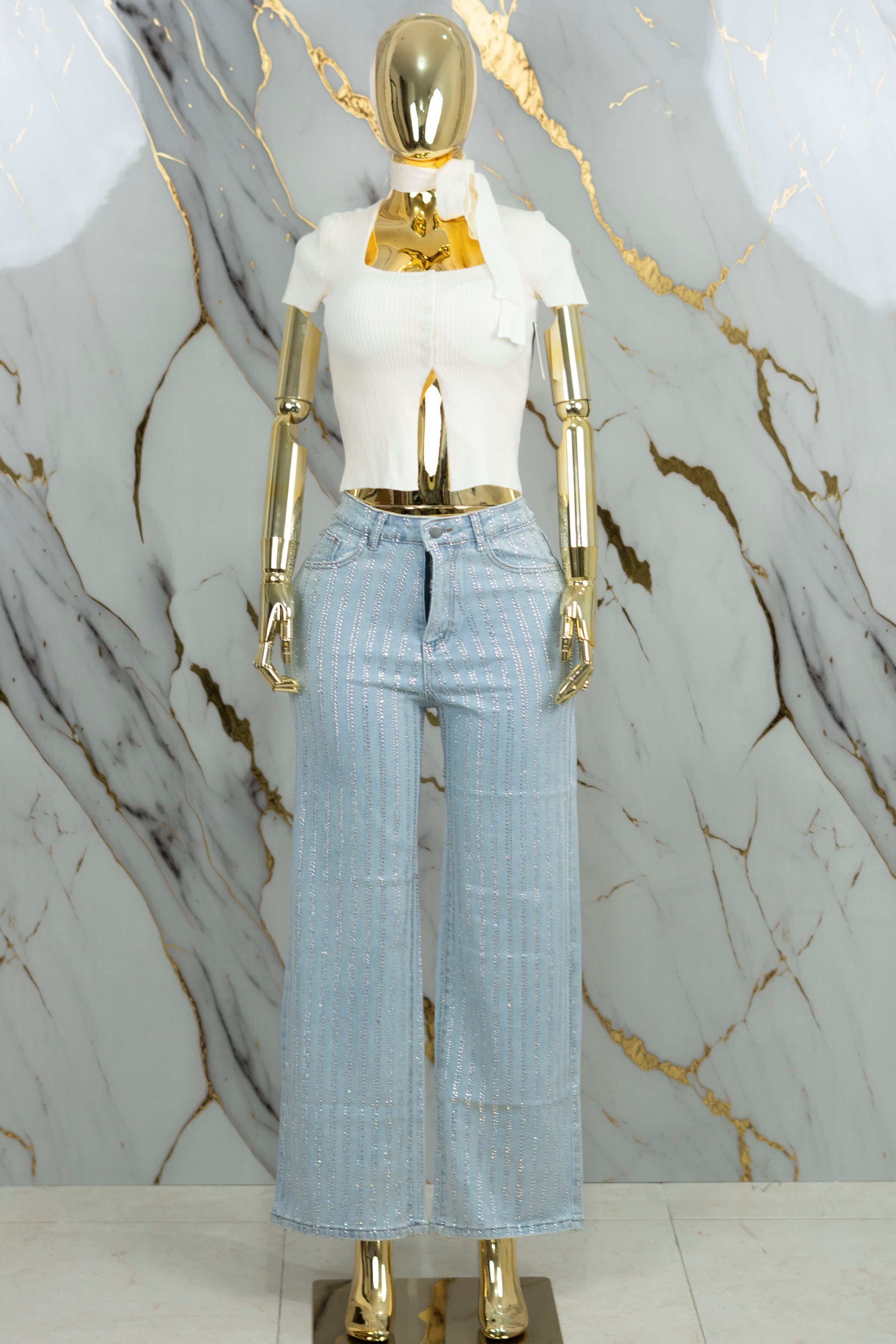 Pantalón de mezclilla rayado de piedras