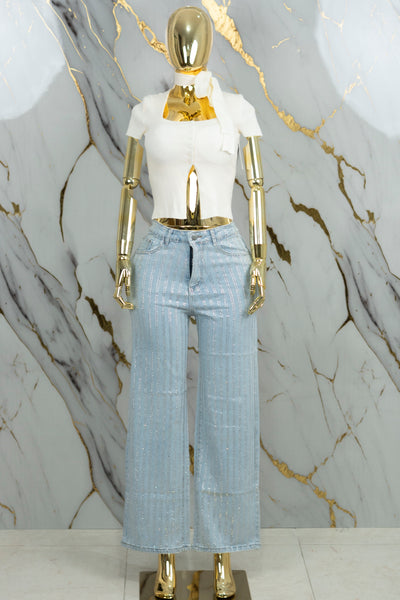 Pantalón de mezclilla rayado de piedras