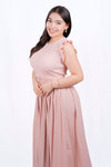 Vestido largo con falda tableada