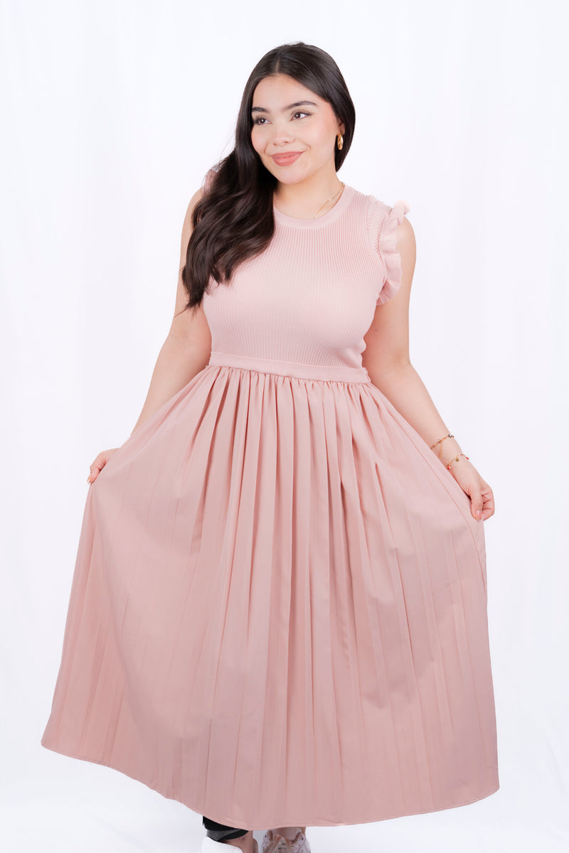 Vestido largo con falda tableada
