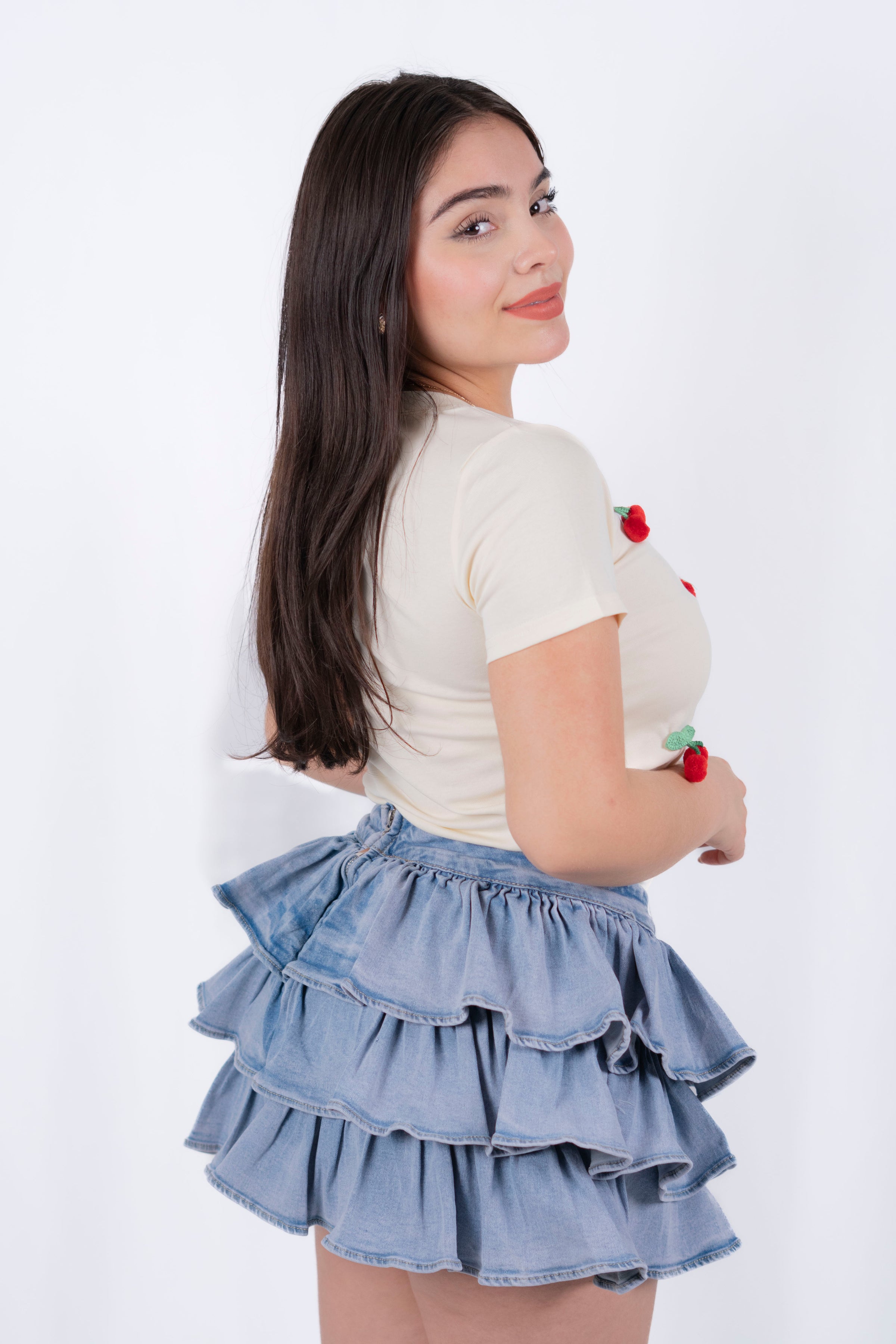 Falda de mezclilla de olanes