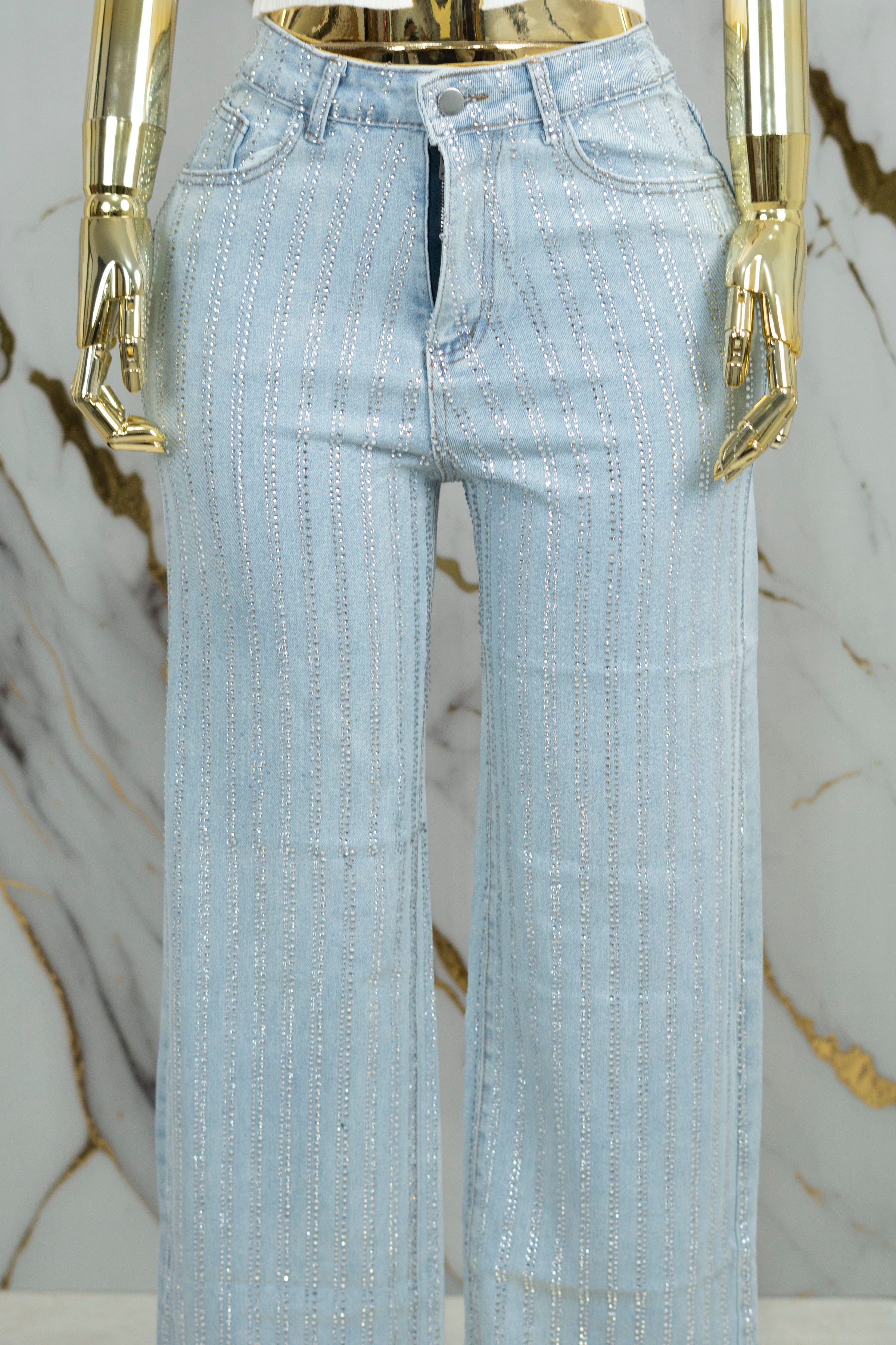 Pantalón de mezclilla rayado de piedras