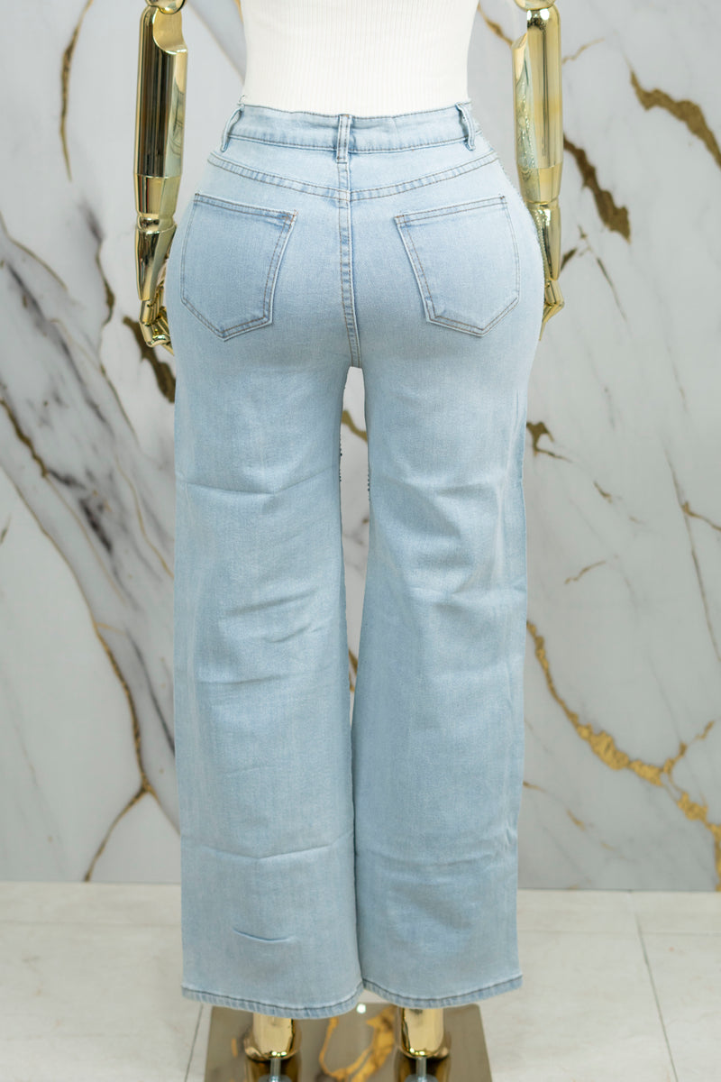 Pantalón de mezclilla rayado de piedras
