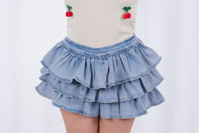 Falda de mezclilla de olanes