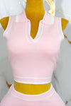 Conjunto casual de falda y blusa con cuello