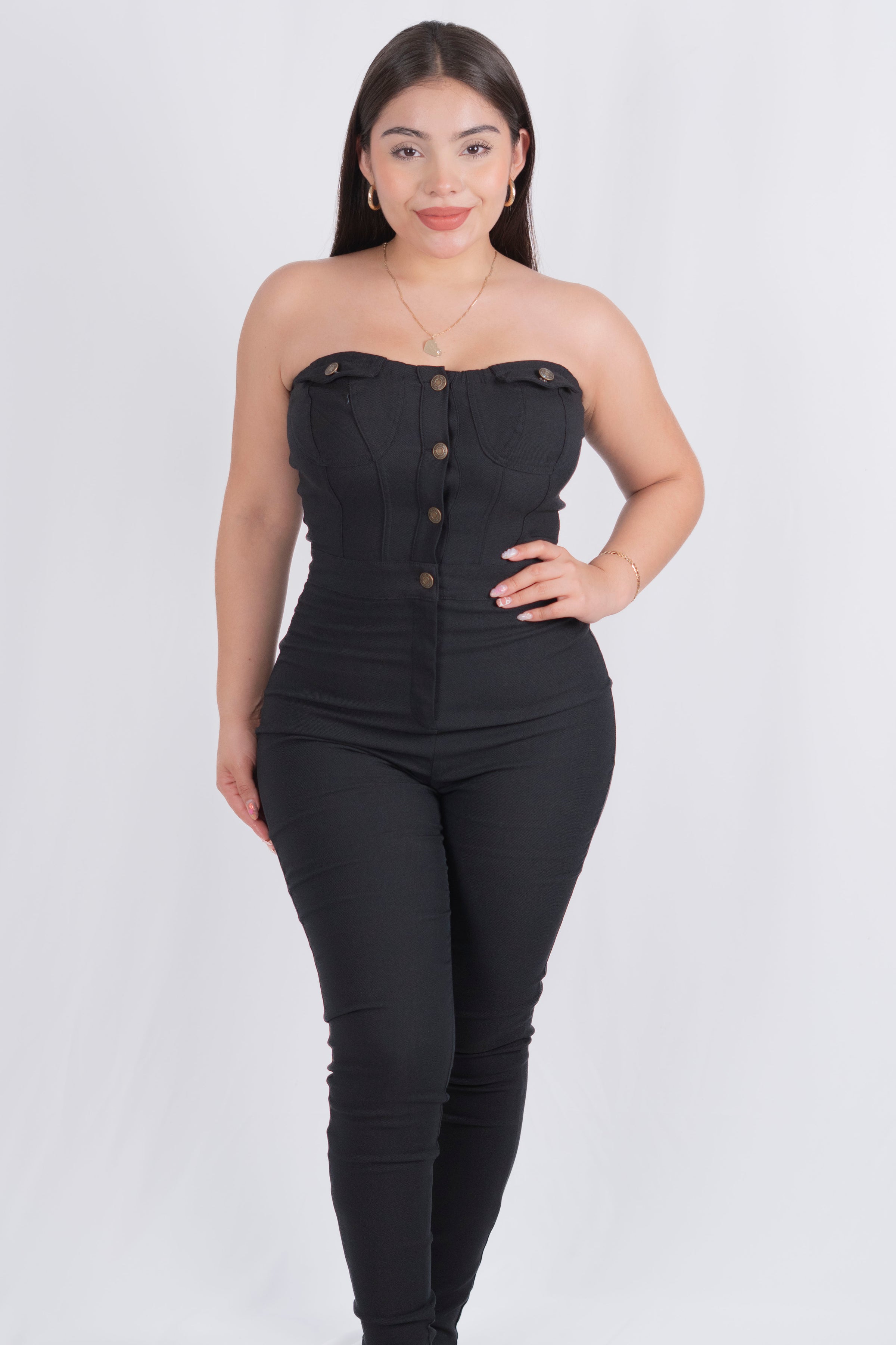 Palazo strapless con botones