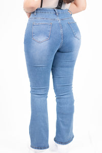 Pantalon de mezclilla acampanado de tiro alto