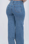Pantalón de mezclilla hide leg con bolsa frontal