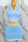 Conjunto casual de falda y blusa con cuello