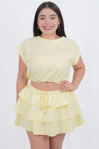 Conjunto casual con falda de olanes