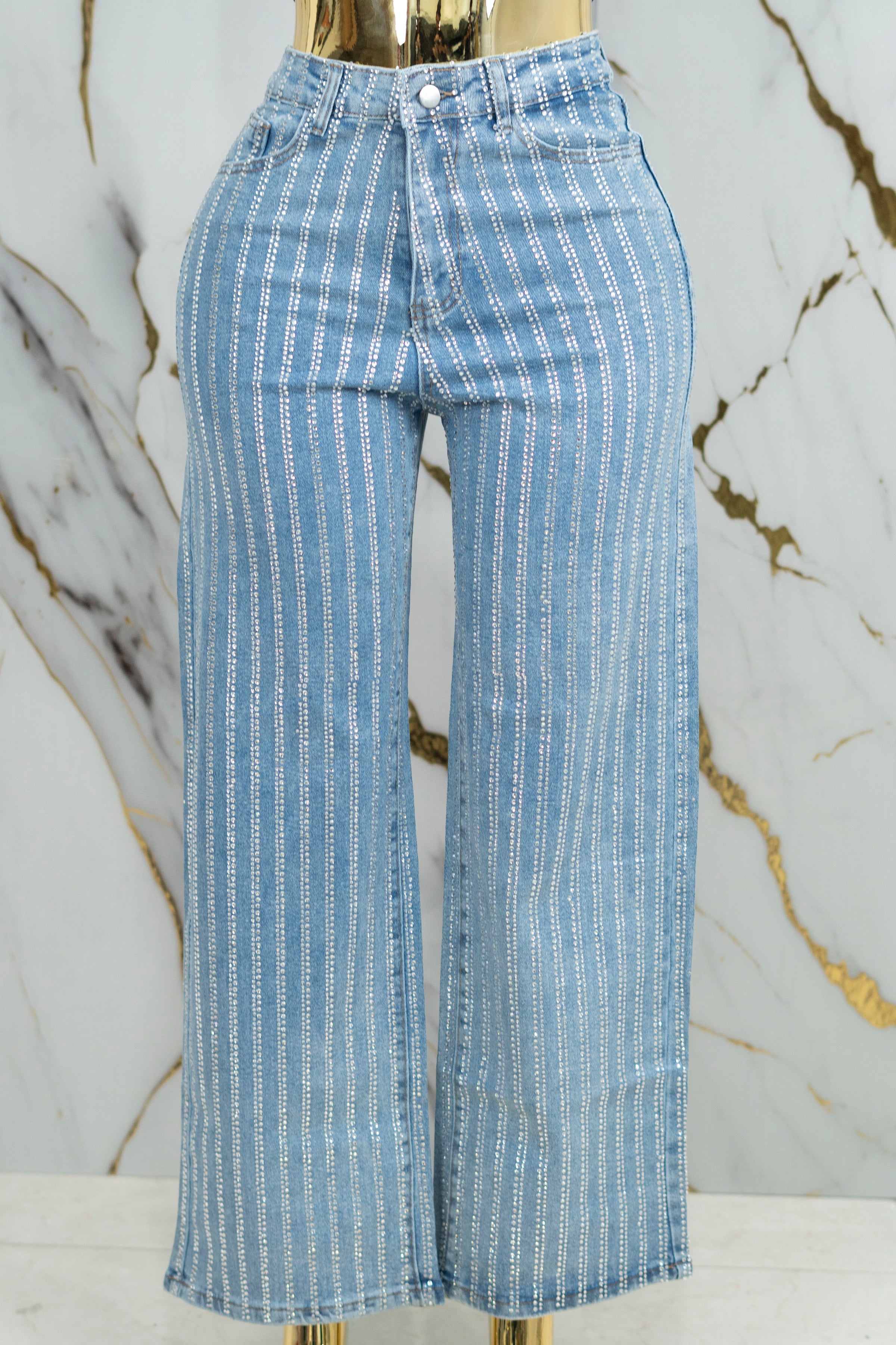 Pantalón de mezclilla rayado de piedras