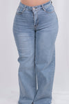 Pantalon de mezclilla cintura alta y pierna ancha