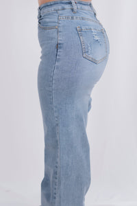 Pantalon de mezclilla cintura alta y pierna ancha