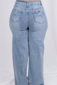 Pantalon de mezclilla cintura alta y pierna ancha