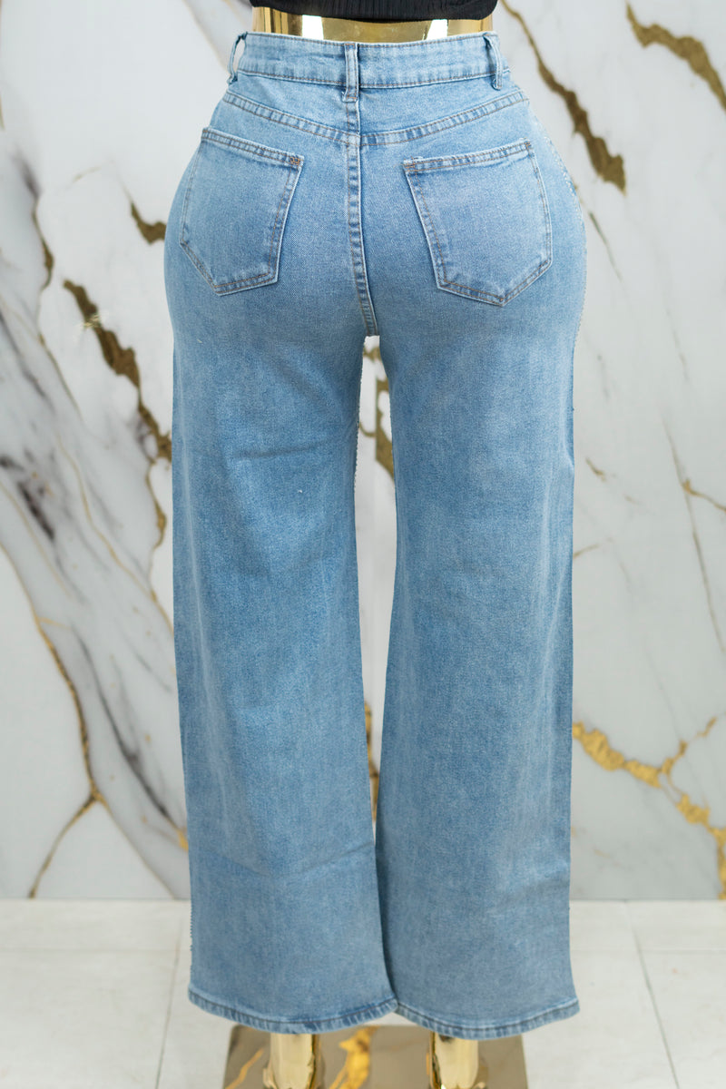 Pantalón de mezclilla rayado de piedras