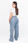 Pantalon de mezclilla de tiro alto con bolsa frontal