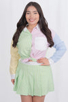 Conjunto de falda y camisa rayada multicolor