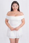 Vestido strapless corto con olanes