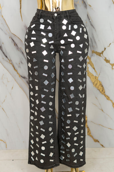 Pantalón de mezclilla con detalle en espejos