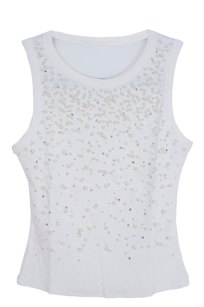 Blusa con detalle de piedras y perlas