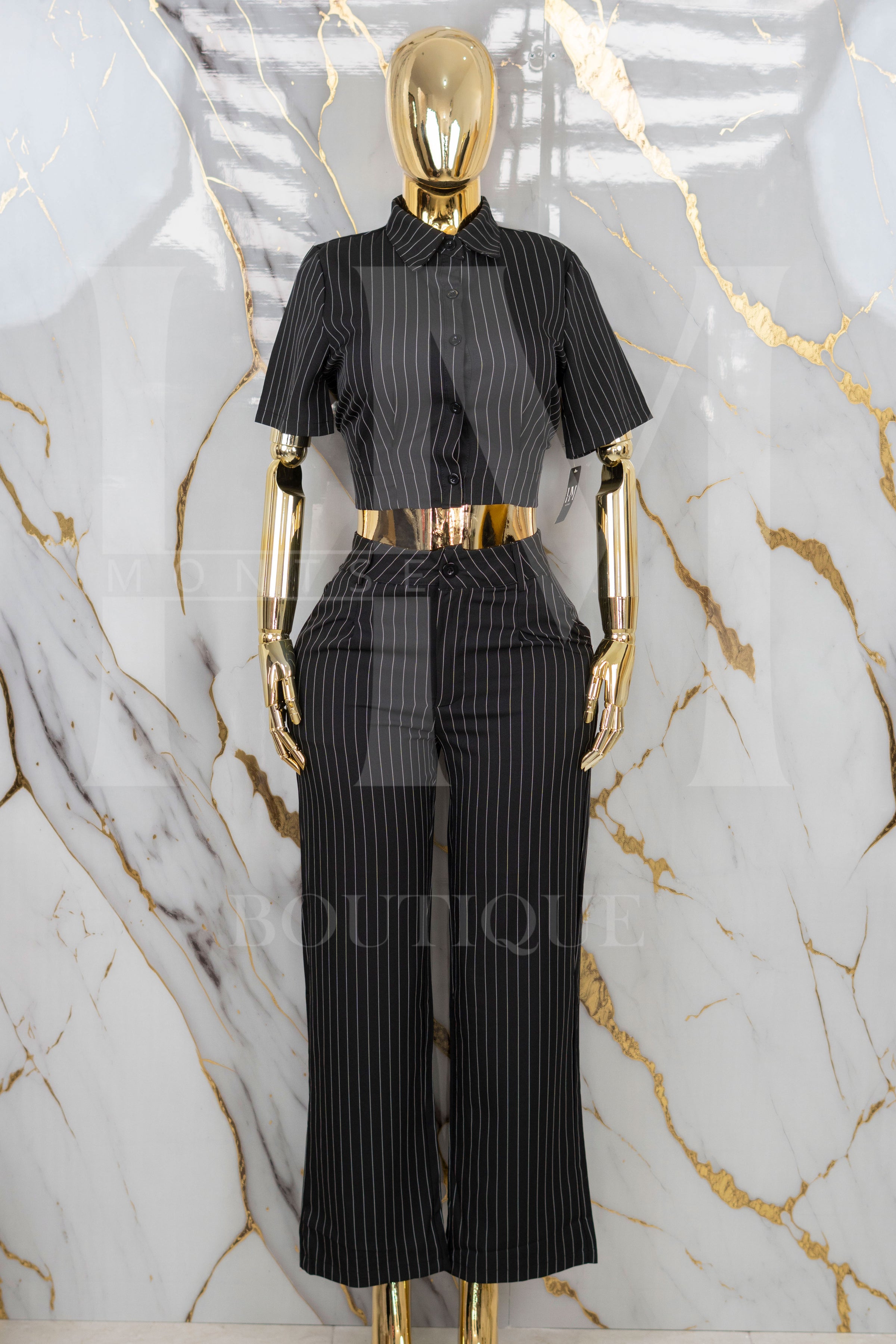 Conjunto de vestir rayado manga corta
