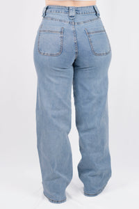 Pantalon de mezclilla de tiro alto con bolsa frontal