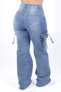 Pantalon cargo de mezclilla de cintura alta