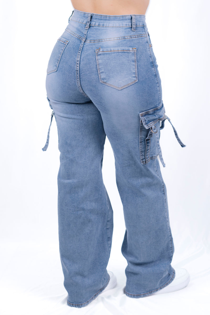 Pantalon cargo de mezclilla de cintura alta