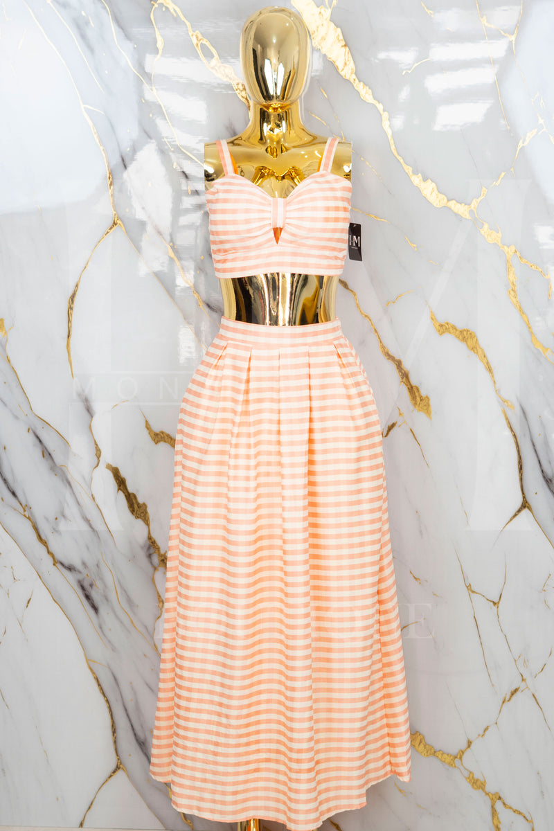 Conjunto de falda larga a rayas