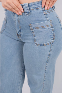 Pantalon de mezclilla de tiro alto con bolsa frontal