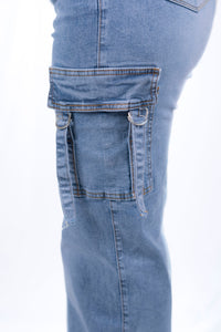 Pantalon cargo de mezclilla de cintura alta