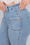 Pantalon de mezclilla de tiro alto con bolsa frontal