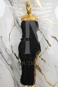 Vestido strapless de malla