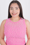 Blusa con detalle de piedras y perlas
