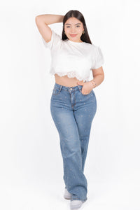Pantalon de mezclilla hide leg con piedras